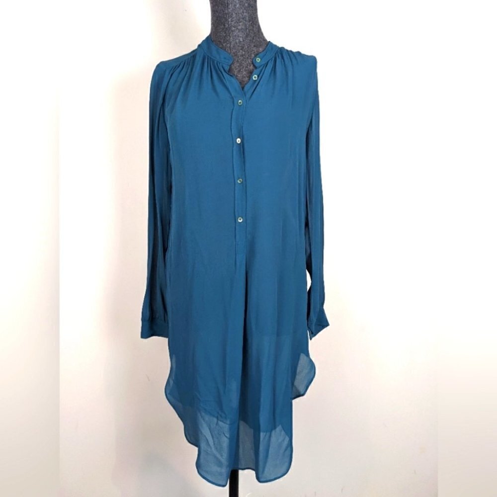 Aritzia Silk Sheer Tunic Dress Button Front - Long